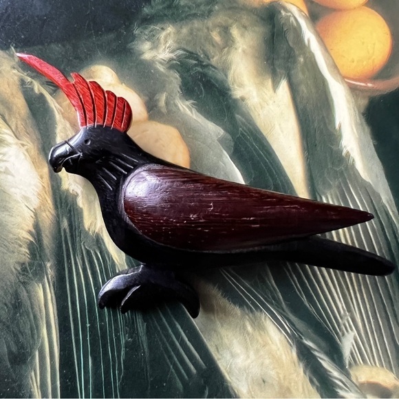 Jewellery Vintage Wooden Bird Brooch Cockatoo Parrot Retro Rockabilly - Picture 2 of 4